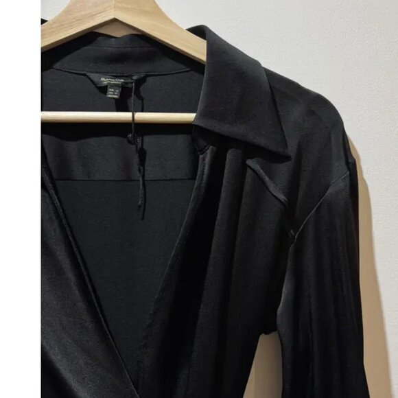 Massimo Dutti Maxi Wrap Black Satin Shirt Dress Size XS New With Tags - Picture 11 of 16